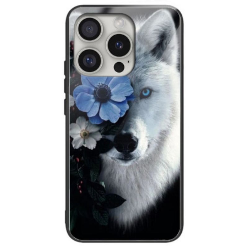 Hülle iPhone 16 Pro Max Handyhülle Gehärtetes Glas Mit Wolf Und Blauer Blume