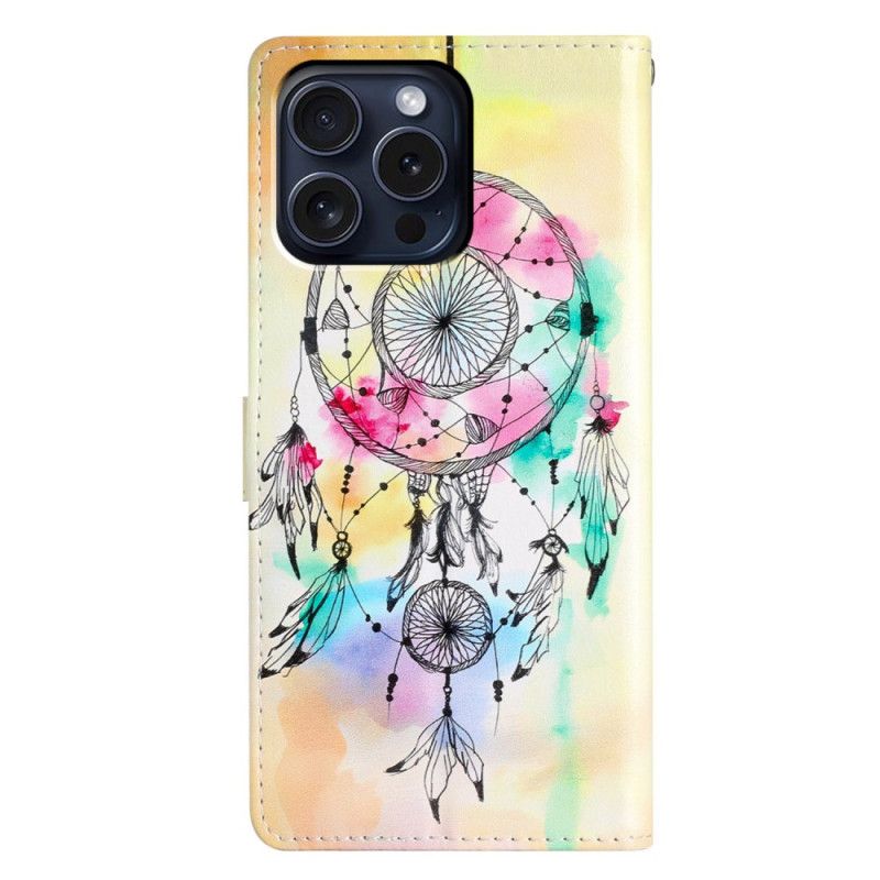 Lederhüllen Für iPhone 16 Pro Max Aquarell-traumfänger Mit Riemen