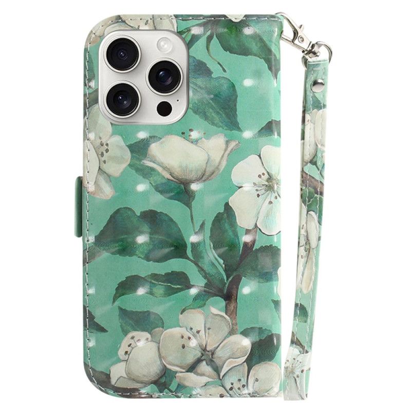 Lederhüllen iPhone 16 Pro Max Aquarellblumen Mit Riemen