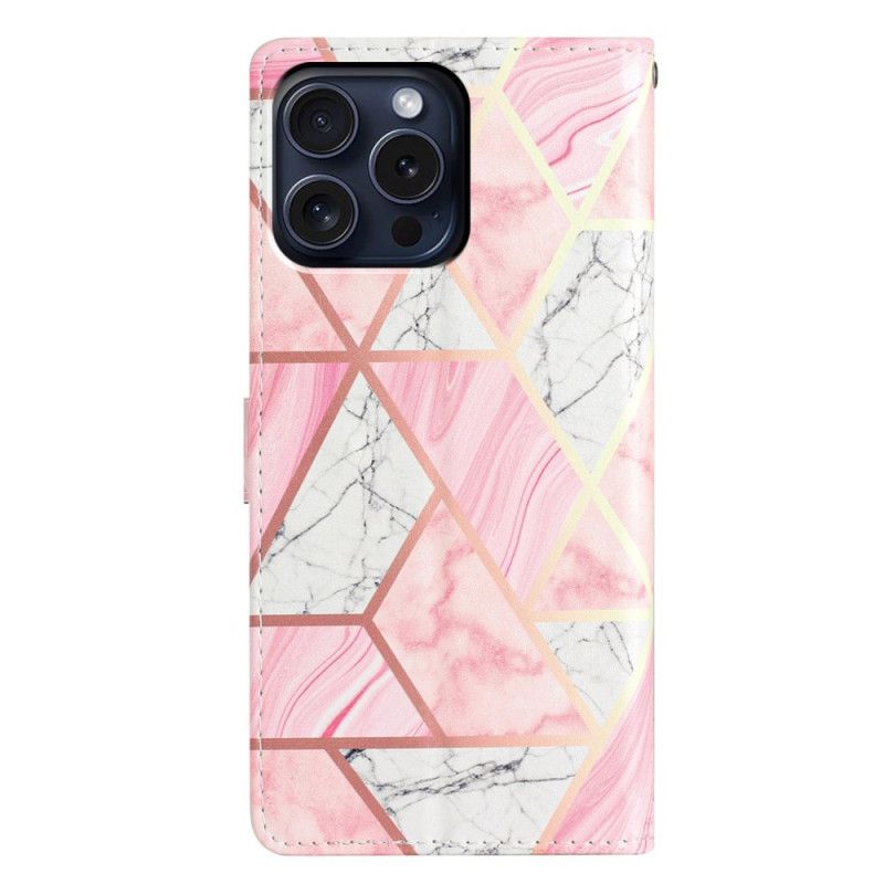 Lederhüllen iPhone 16 Pro Max Rosa Marmor Mit Riemen