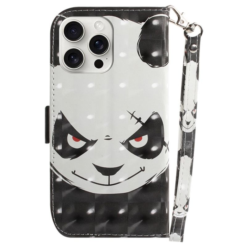 Lederhüllen iPhone 16 Pro Max Wütender Panda Mit Riemen