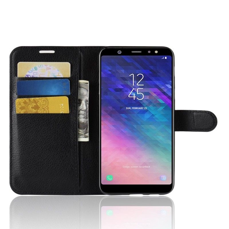 Lederhüllen Für Samsung Galaxy A6 Plus Schwarz Litschi-Kunstleder