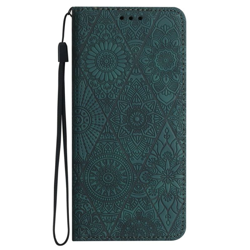 Lederhüllen Für Samsung Galaxy A16 5g Blumenmuster Und Riemen