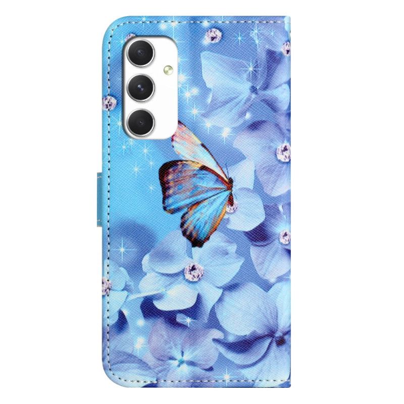 Lederhüllen Samsung Galaxy A16 5g Blaue Blumen Und Schmetterlinge