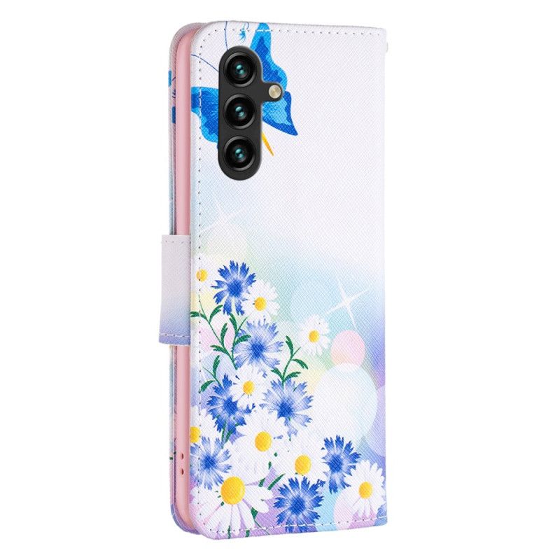 Lederhüllen Samsung Galaxy A16 5g Schmetterlings- Und Blumenaquarell