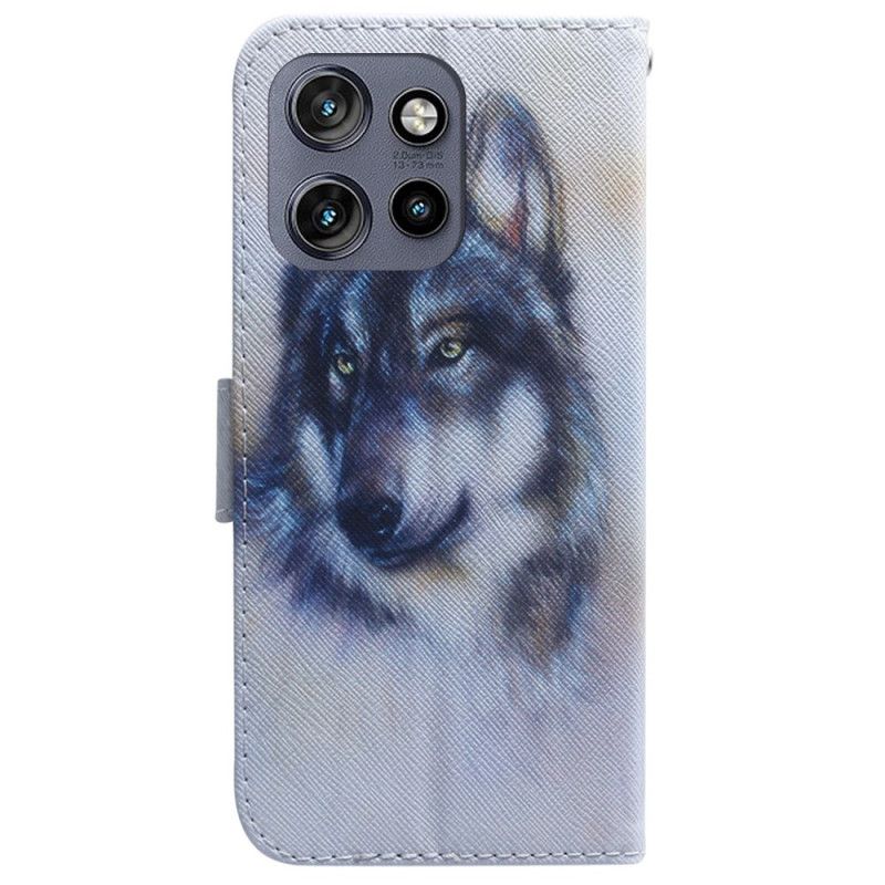 Lederhüllen Für Motorola Edge 50 Neo Wolf-aquarell