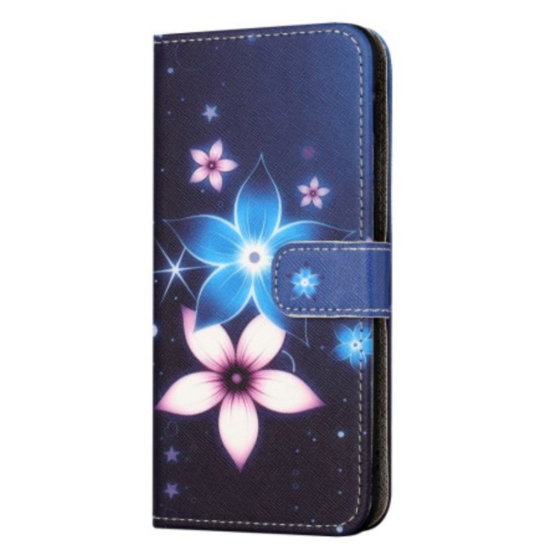 Lederhüllen Samsung Galaxy S24 Fe Handyhülle Mondblumen Mit Riemen