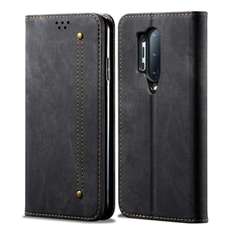 Flip Case Für OnePlus 8 Pro Schwarz Jeansimitat-Jeans