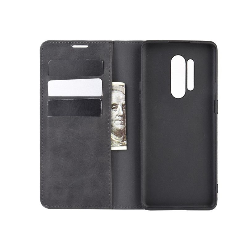 Flip Case OnePlus 8 Pro Schwarz Schicker Ledereffekt