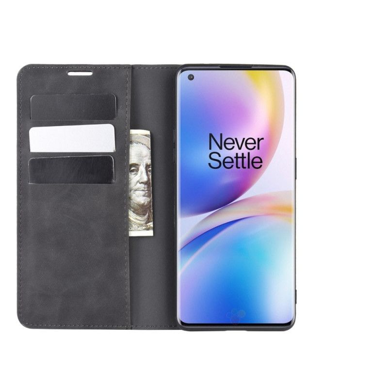 Flip Case OnePlus 8 Pro Schwarz Schicker Ledereffekt