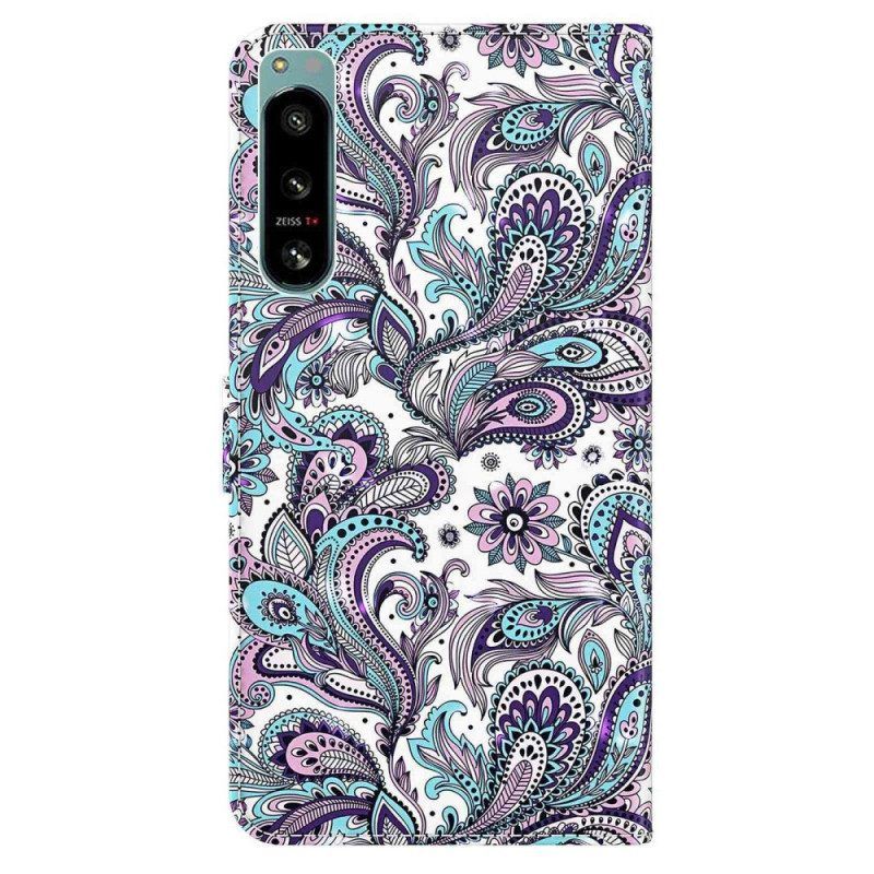 Flip Case Für Sony Xperia 5 IV Mit Kordel Riemchen-paisley-muster