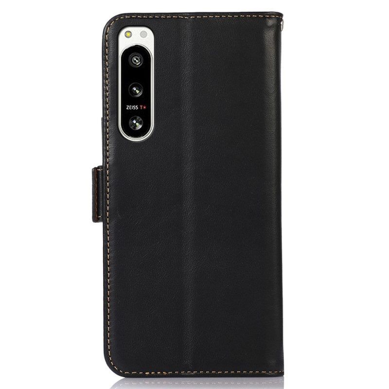 Flip Case Für Sony Xperia 5 IV Rfid-funktion Aus Echtem Leder