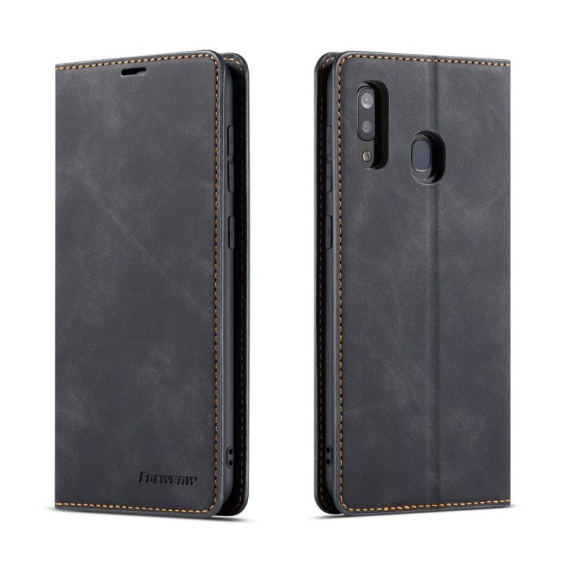 Flip Case Samsung Galaxy A20E Schwarz Forwenw Ledereffekt