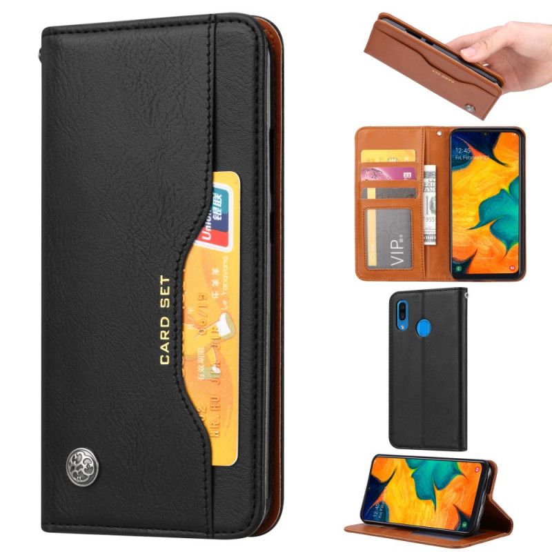 Flip Case Samsung Galaxy A20E Schwarz Kartenhalter Aus Kunstleder