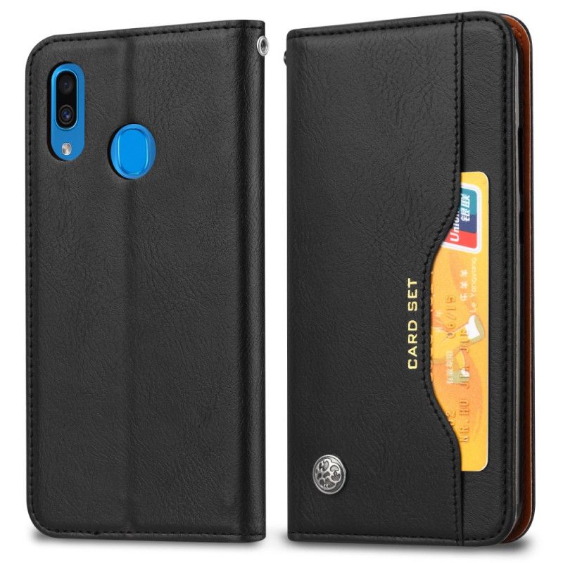 Flip Case Samsung Galaxy A20E Schwarz Kartenhalter Aus Kunstleder