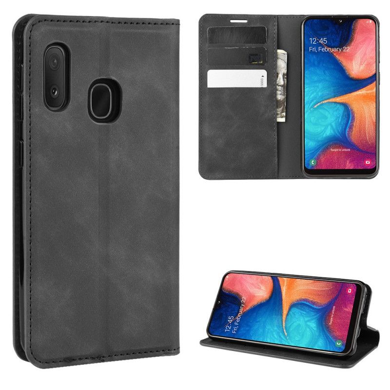 Flip Case Samsung Galaxy A20E Schwarz Schicker Ledereffekt