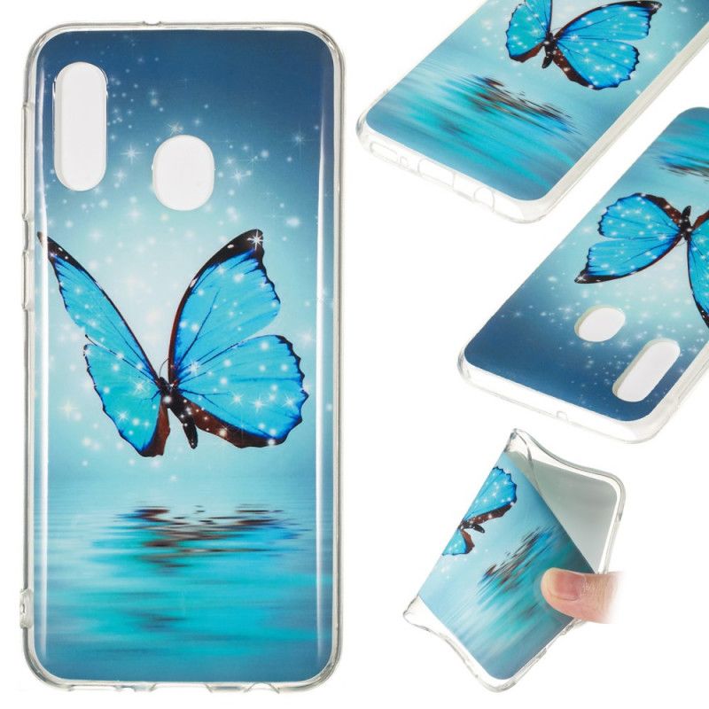 Hülle Samsung Galaxy A20E Fluoreszierender Blauer Schmetterling