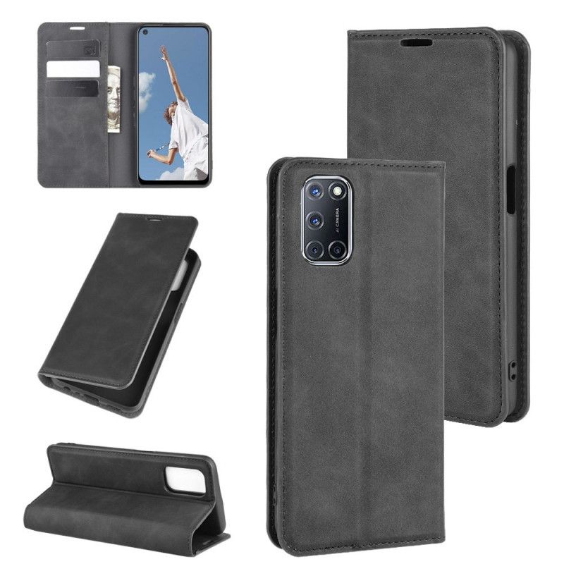 Flip Case Oppo A72 Schwarz Weicher Ledereffekt