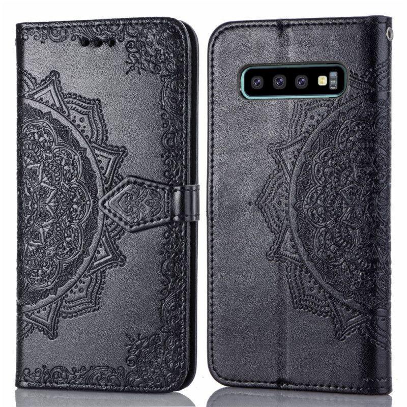 Lederhüllen Samsung Galaxy S10 Plus Schwarz Mandala Mittleren Alters