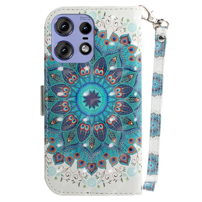 Lederhüllen Für Motorola Edge 50 Pro Grünes Mandala Mit Riemen