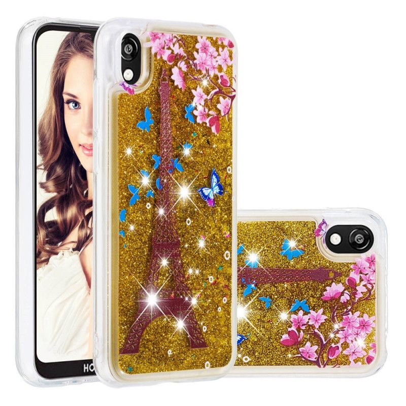 Hülle Huawei Y5 2019 Blume Eiffelturm Glitter