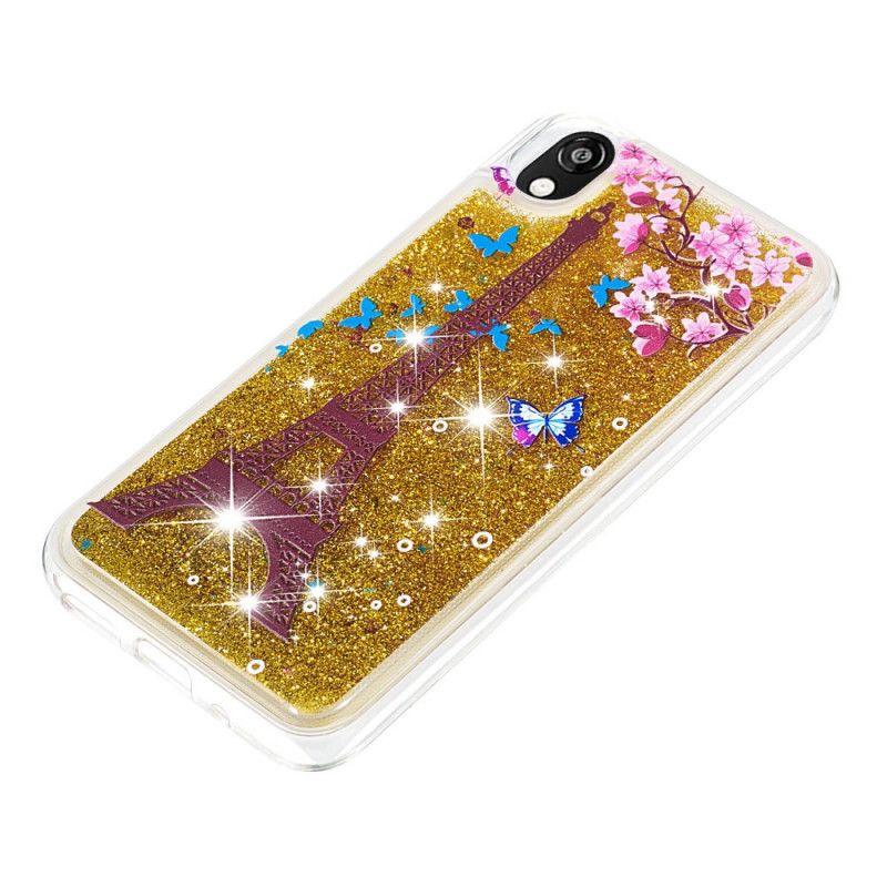 Hülle Huawei Y5 2019 Blume Eiffelturm Glitter