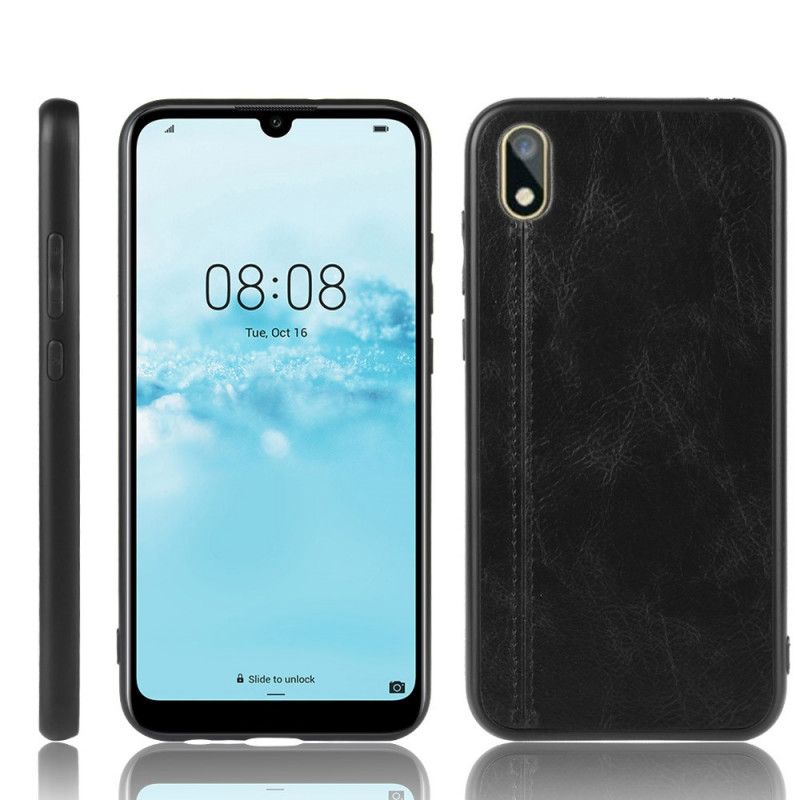 Hülle Huawei Y5 2019 Schwarz Genähter Ledereffekt