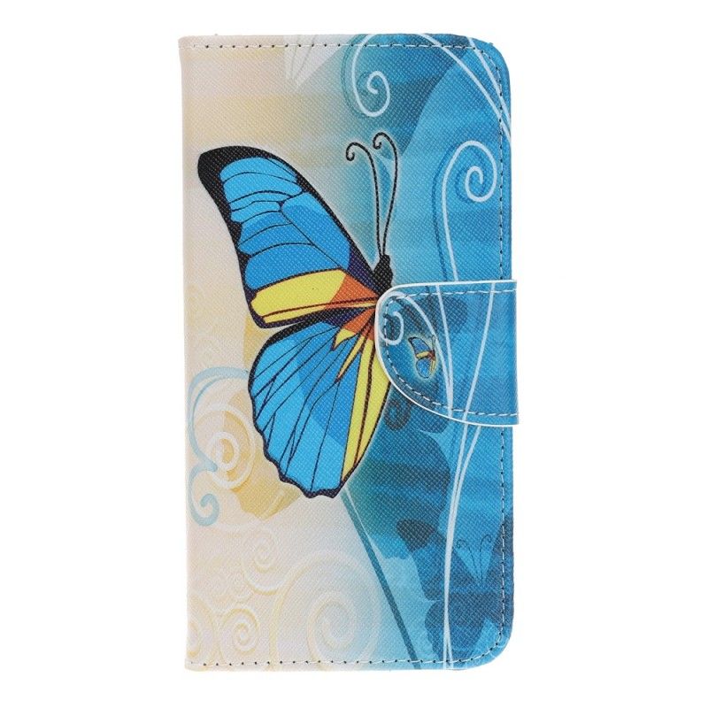 Lederhüllen Für Huawei Y5 2019 Blauer Und Gelber Schmetterling