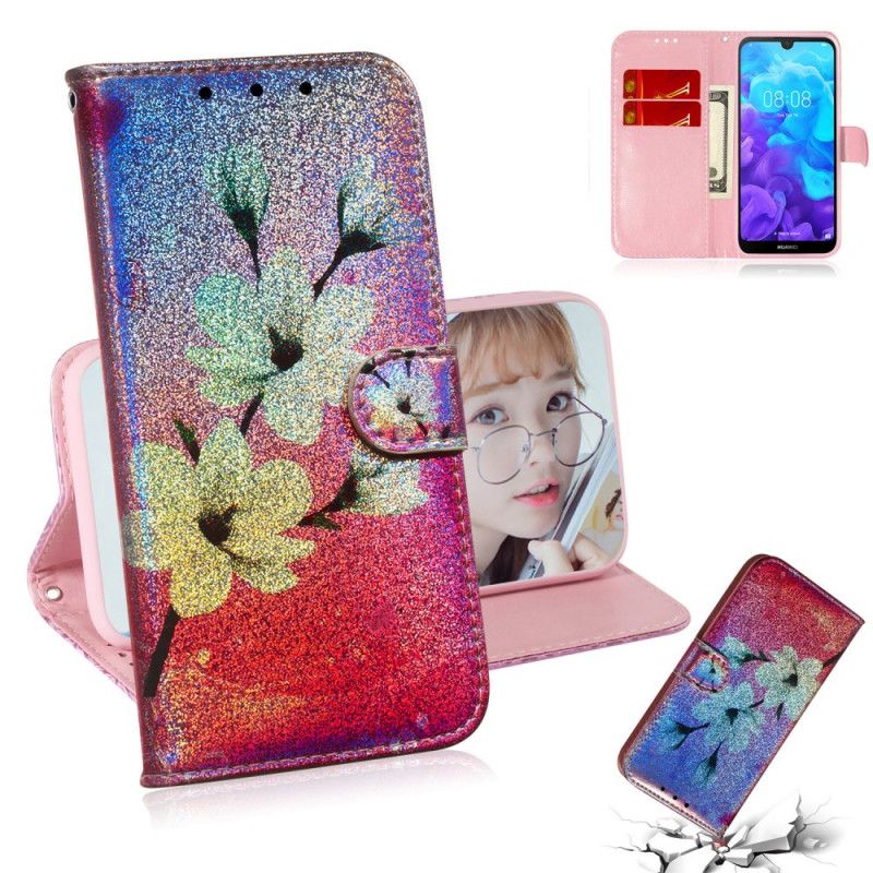 Lederhüllen Für Huawei Y5 2019 Glitzerblüten