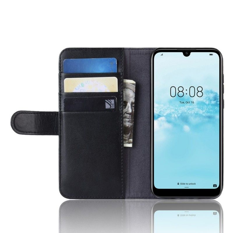 Lederhüllen Huawei Y5 2019 Schwarz Gespaltenes Leder