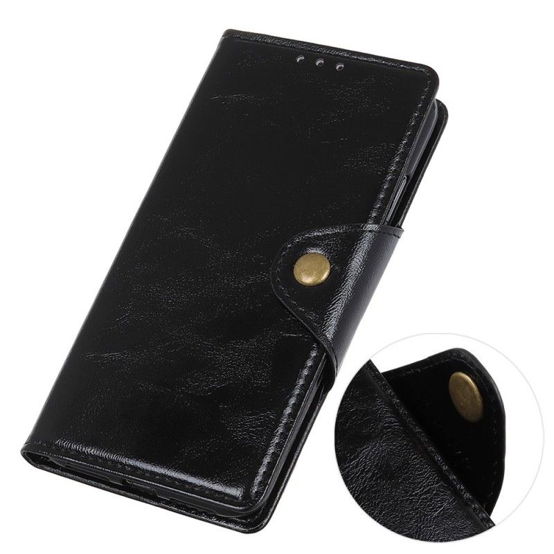 Lederhüllen Huawei Y5 2019 Schwarz Lacklederknopf