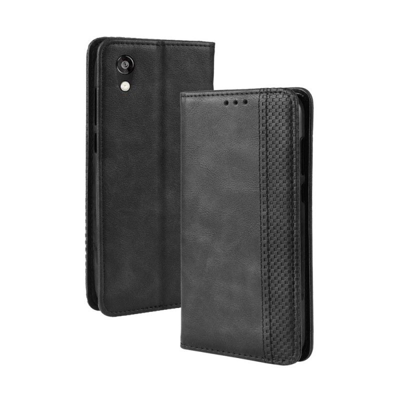 Flip Case Honor 8S Schwarz Stilisierter Vintage-Ledereffekt