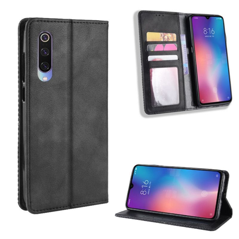 Flip Case Für Xiaomi Mi 9 Lite Schwarz Stilisierter Vintage-Ledereffekt