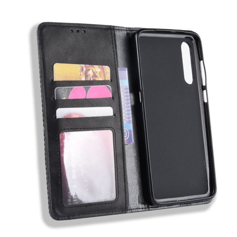 Flip Case Für Xiaomi Mi 9 Lite Schwarz Stilisierter Vintage-Ledereffekt