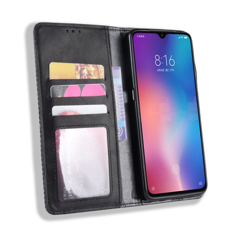 Flip Case Für Xiaomi Mi 9 Lite Schwarz Stilisierter Vintage-Ledereffekt