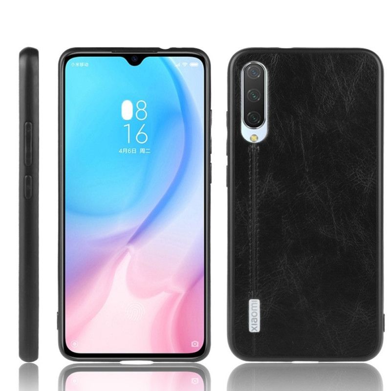 Hülle Xiaomi Mi 9 Lite Schwarz Genähter Ledereffekt