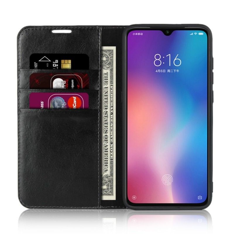 Flip Case Xiaomi Mi 9 Schwarz Echtes Leder