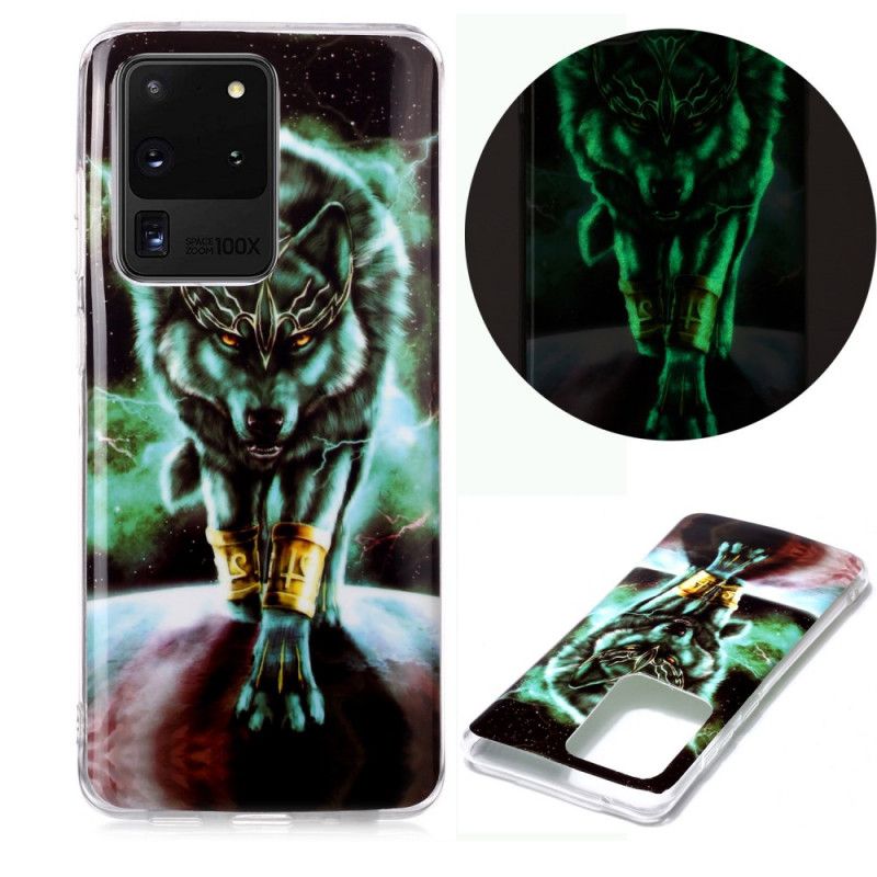 Hülle Samsung Galaxy S20 Ultra Weiß Fluoreszierende Wolfsreihe