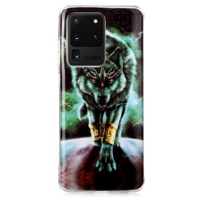 Hülle Samsung Galaxy S20 Ultra Weiß Fluoreszierende Wolfsreihe