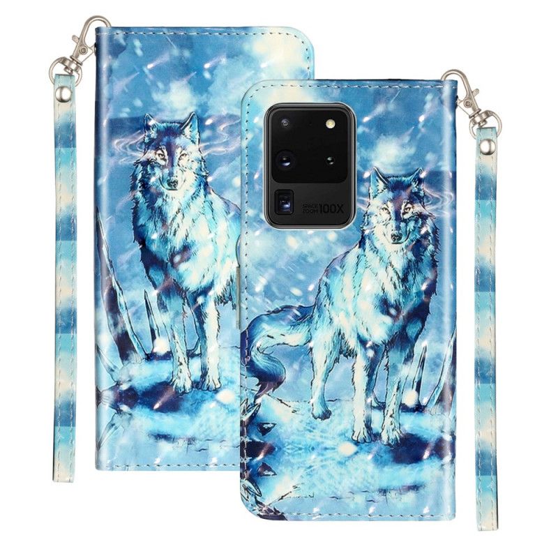 Lederhüllen Samsung Galaxy S20 Ultra Wolfslichtpunkte Mit Riemen