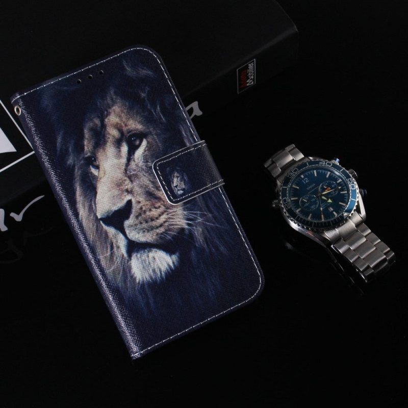Flip Case Für Samsung Galaxy S22 5G Träumender Löwe