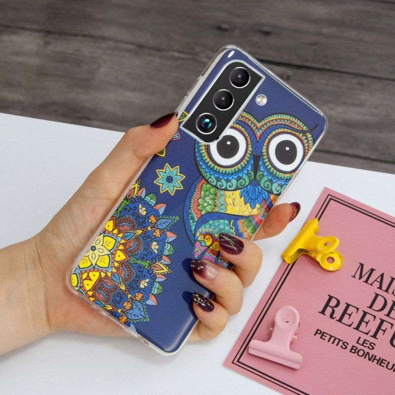 Handyhülle Für Samsung Galaxy S22 5G Fluoreszierendes Eulen-mandala