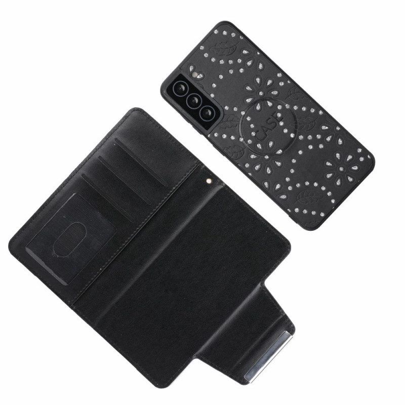 Hülle Flip Case Für Samsung Galaxy S22 5G Abnehmbare Diamanten