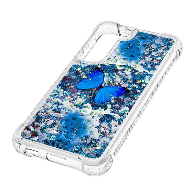 Hülle Für Samsung Galaxy S22 5G Glitzernde Blaue Schmetterlinge