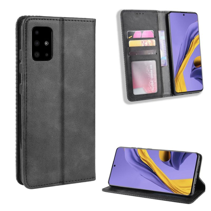 Flip Case Samsung Galaxy A71 Schwarz Stilisierter Vintage-Ledereffekt