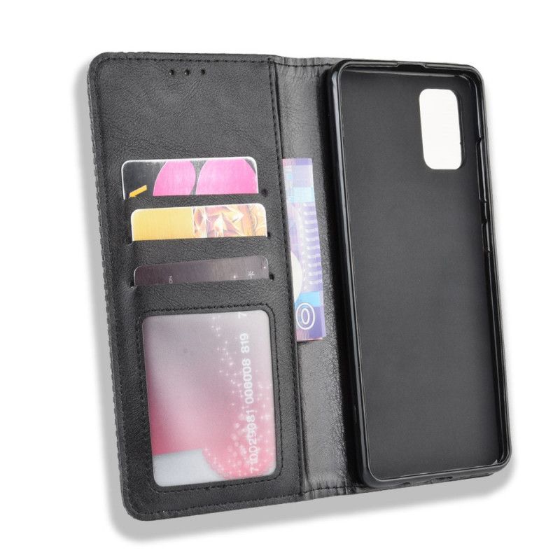 Flip Case Samsung Galaxy A71 Schwarz Stilisierter Vintage-Ledereffekt