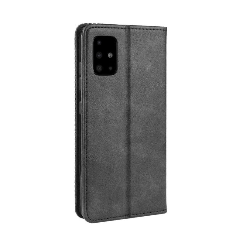 Flip Case Samsung Galaxy A71 Schwarz Stilisierter Vintage-Ledereffekt