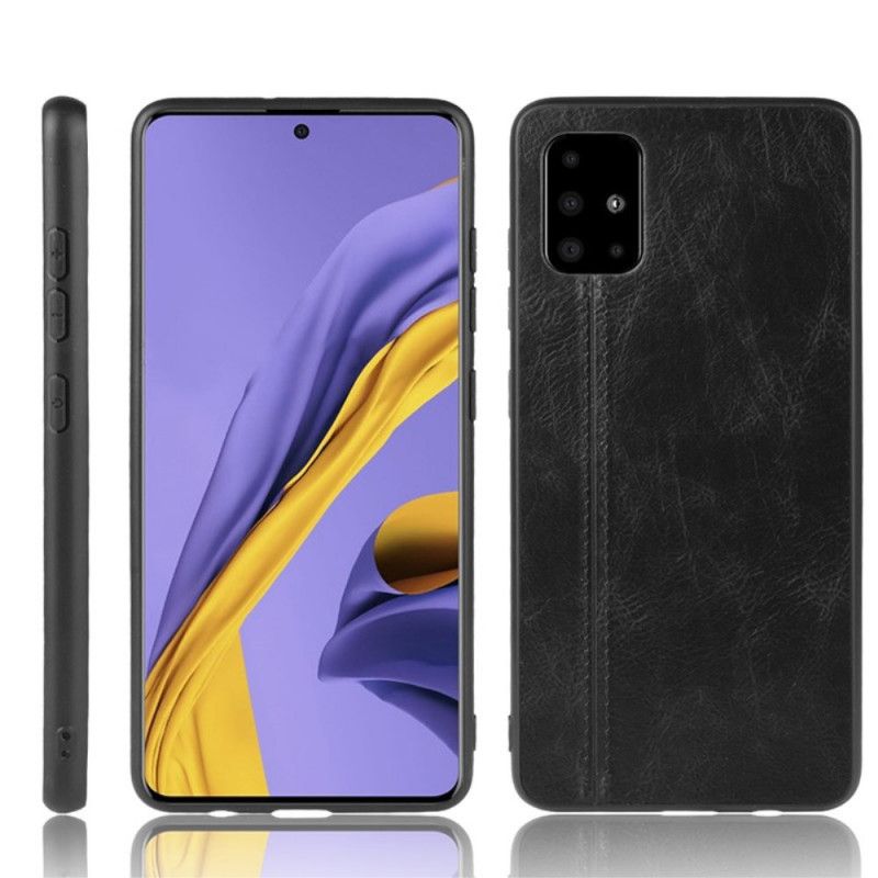 Hülle Samsung Galaxy A71 Schwarz Genähter Ledereffekt