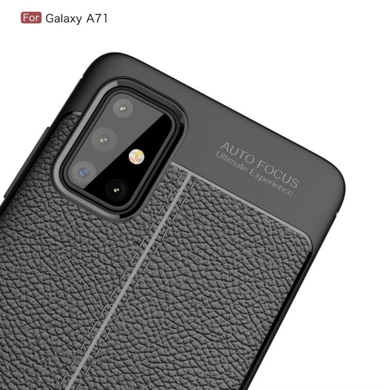 Hülle Samsung Galaxy A71 Schwarz Handyhülle Doppellinien-Litschileder-Effekt