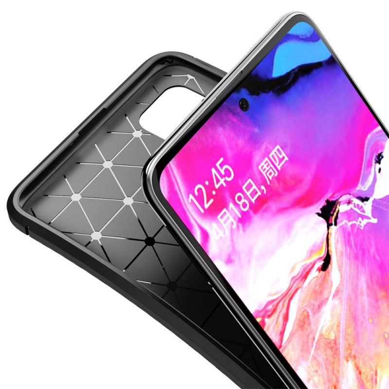 Hülle Samsung Galaxy A71 Schwarz Handyhülle Flexible Kohlefasertextur